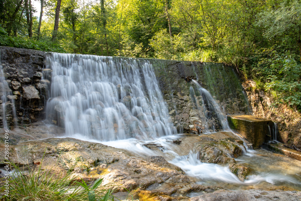 Fototapeta premium Amazing waterfalls at the Val Vertova river. Vertova,Bergamo, Italy