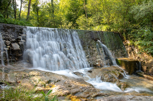 Amazing waterfalls at the Val Vertova river. Vertova Bergamo  Italy