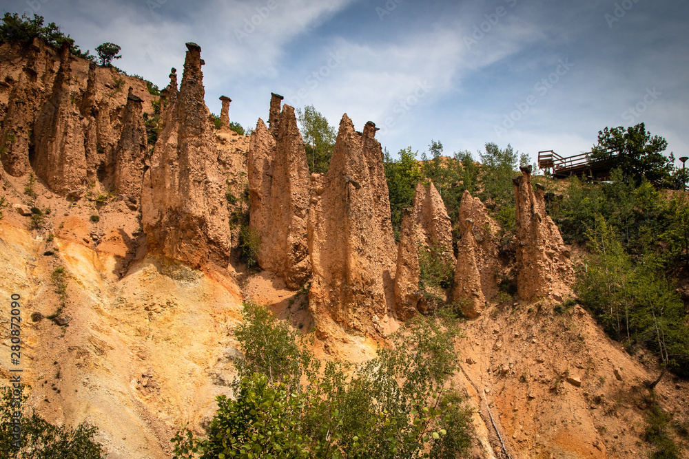 Devil's town (Djavolja Varos), Sandstone structures with stones on top. Interesting rock formations made by strong erosion on Radan mountain in Serbia.