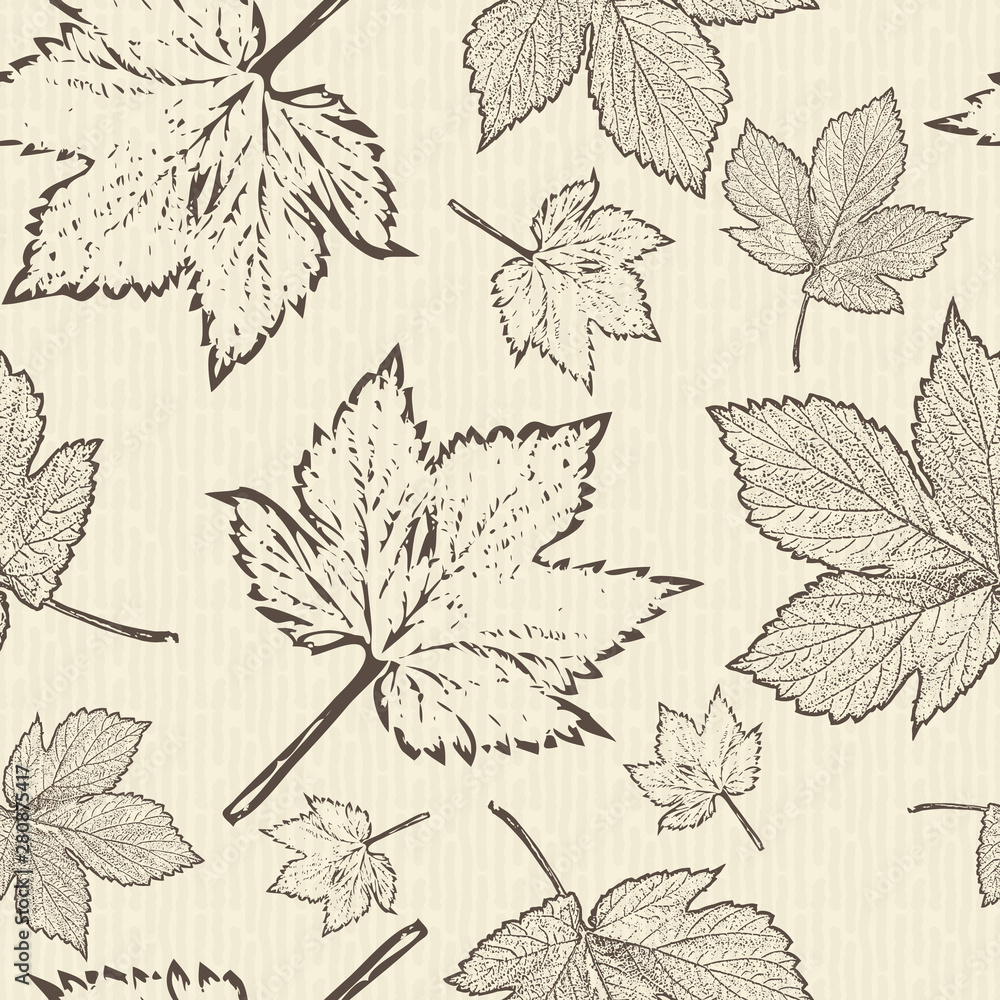 Hop leaves on a light background. Seamless pattern. Botanical illustrations. Brewing. Eps 10 vector