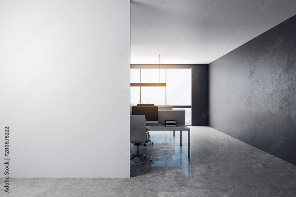 Fototapeta premium Modern office with empty poster