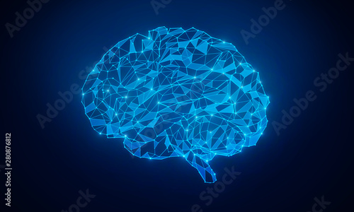 Glowing blue polygonal brain