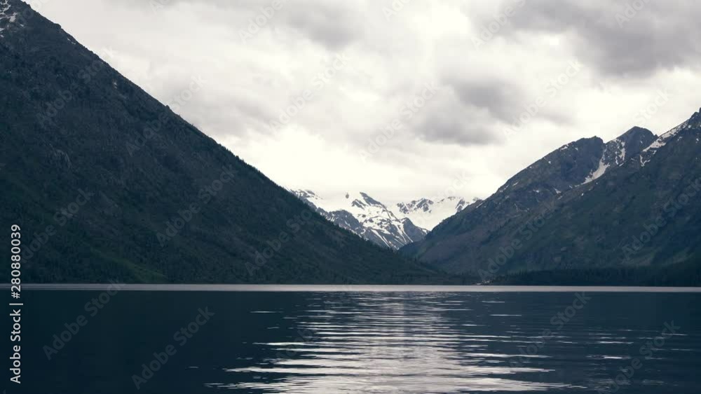 View Of Beautiful Lake And Snowy Mountains With Fir Forest Of Siberia View Of Beautiful Lake And Snowy Mountains With Fir Forest Of Siberia