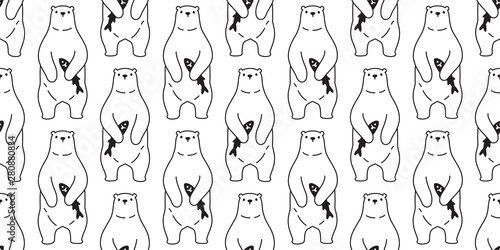Bear seamless pattern vector polar bear scarf isolated cartoon repeat background tile wallpaper doodle illustration white design