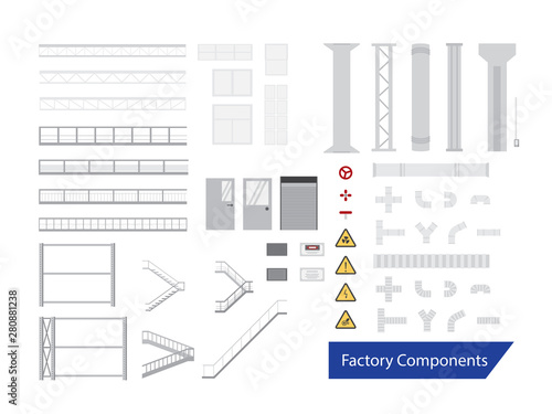 Set of factory interior components
