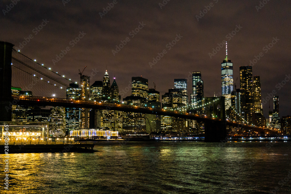 Brooklyn Bridge and Manhattan Skyline At Night