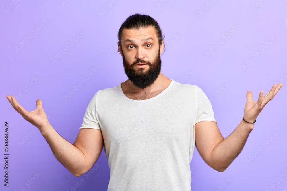 serious man with raised hands explaining his point of view, showing his indifference, apathy, close up portrait. body language. serious man with raised hands explaining his point of view, showing his indifference, apathy, close up portrait. body language.