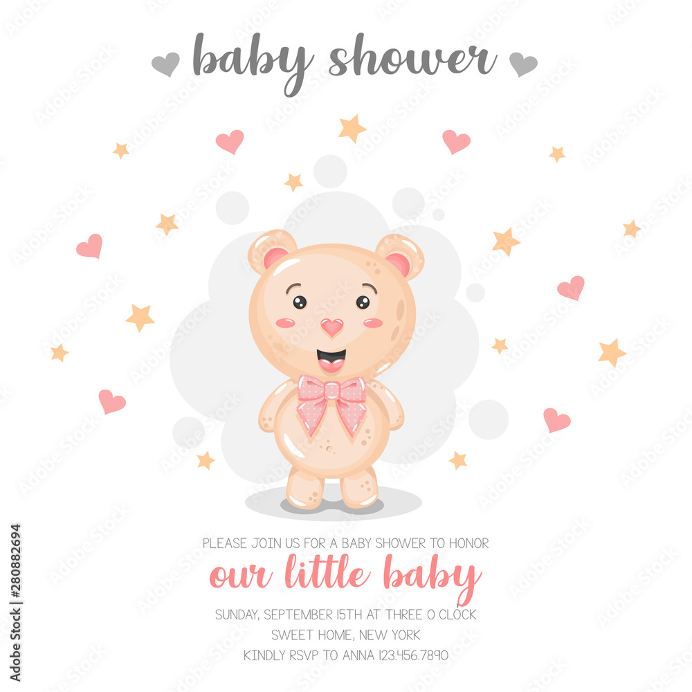 Cute bear with balloon. Baby shower invitation. Cute bear with balloon. Baby shower invitation.