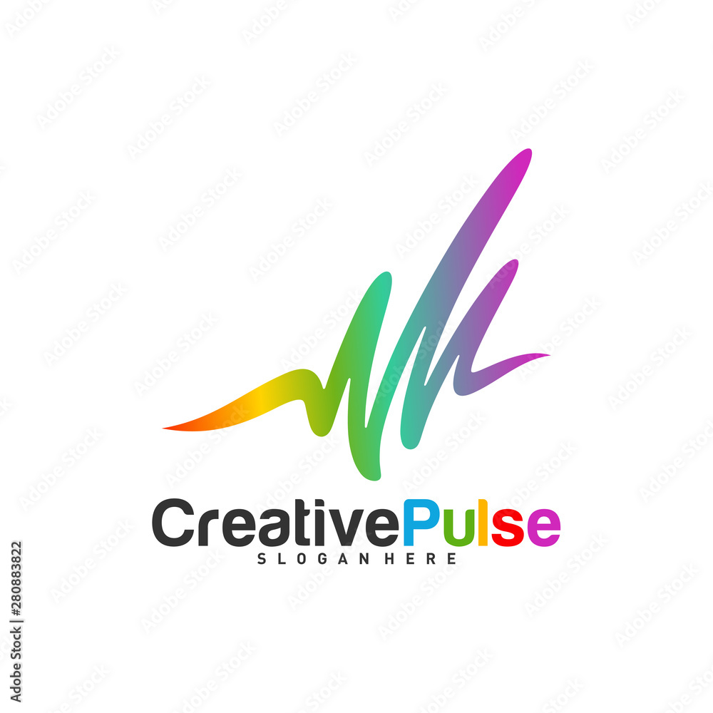 Obraz premium Colorful Pulse logo Concepts Vector. Pulse People Logo Design Template Vector. Sound waves vector illustration design template. unique pulse or wave logo design