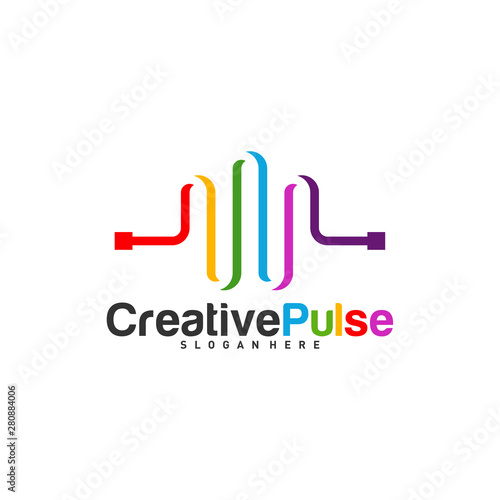 Colorful Pulse logo Concepts Vector. Pulse People Logo Design Template Vector. Sound waves vector illustration design template. unique pulse or wave logo design