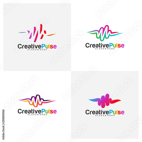 Colorful Pulse logo Concepts Vector. Pulse People Logo Design Template Vector. Sound waves vector illustration design template. unique pulse or wave logo design