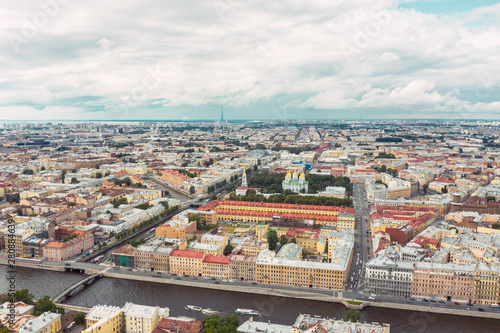 Aerial view from the height of the city center of St. Petersburg, the Fontanka River.
