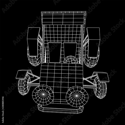 Off road dune buggy car. Terrain vehicle. Outdoor car racing, extreme sport oncept. Wireframe low poly mesh vector illustration