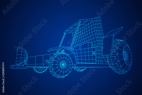 Off road dune buggy car. Terrain vehicle. Outdoor car racing, extreme sport oncept. Wireframe low poly mesh vector illustration