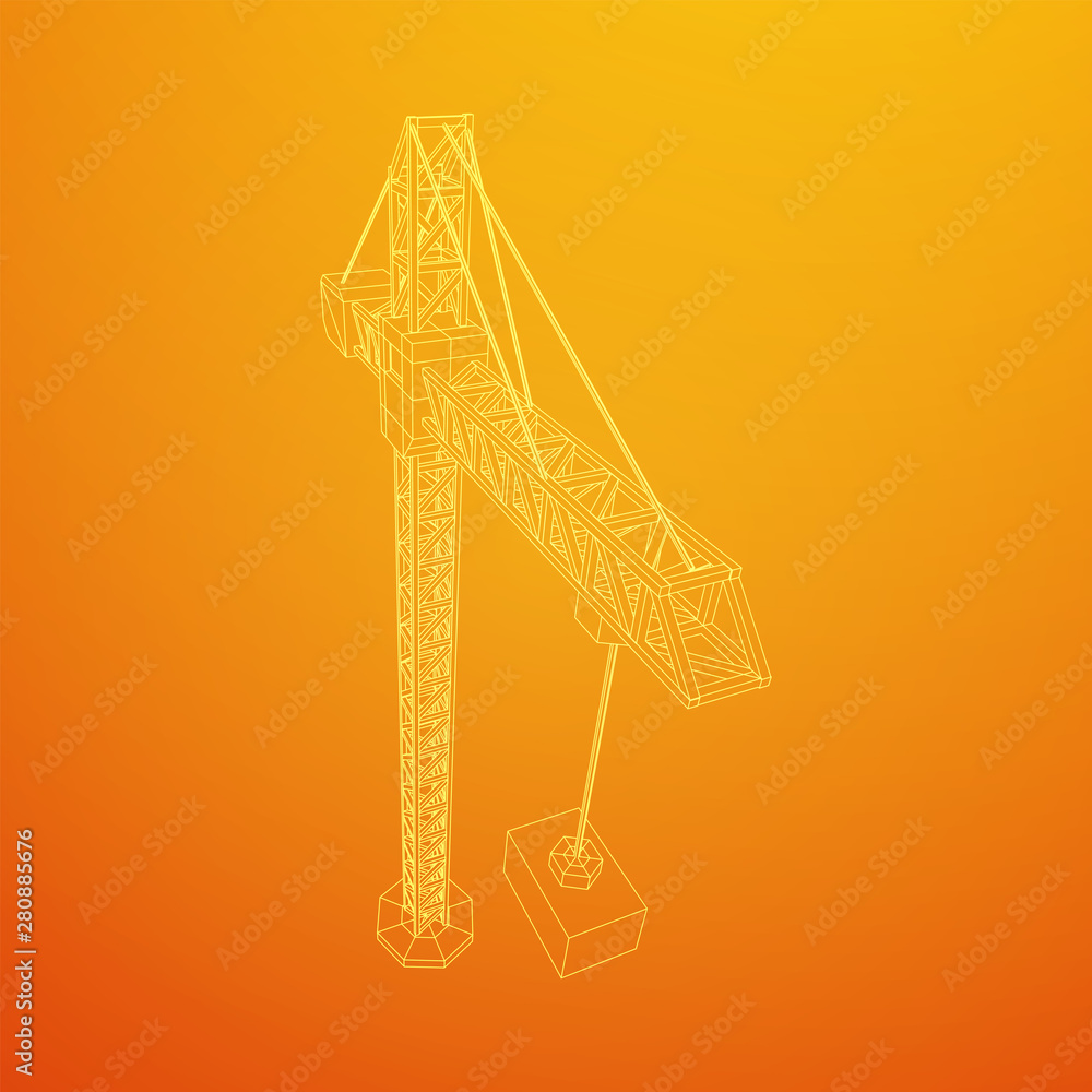 Obraz premium Tower construction building crane. Wireframe low poly mesh vector illustration