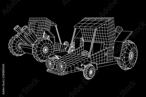 Off road dune buggy car. Terrain vehicle. Outdoor car racing, extreme sport oncept. Wireframe low poly mesh vector illustration