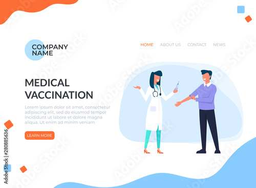 Injection man in hospital. Medicine web banner page concept. Vector flat cartoon graphic design illustration