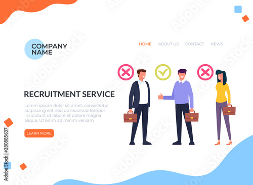 Workers candidate recruitment human resources web banner page concept. Vector flat cartoon graphic design isolated illustration