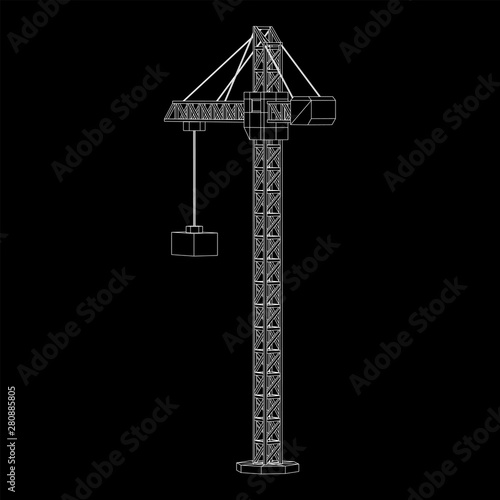 Tower construction building crane. Wireframe low poly mesh vector illustration