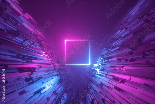 3d render, pink blue neon a...