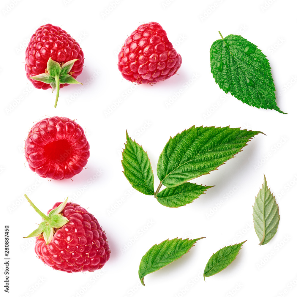 Set with different raspberries isolated on white bacgkround Set with different raspberries isolated on white bacgkround