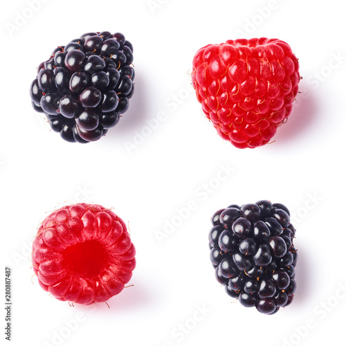 Set with different raspberries isolated on white bacgkround
