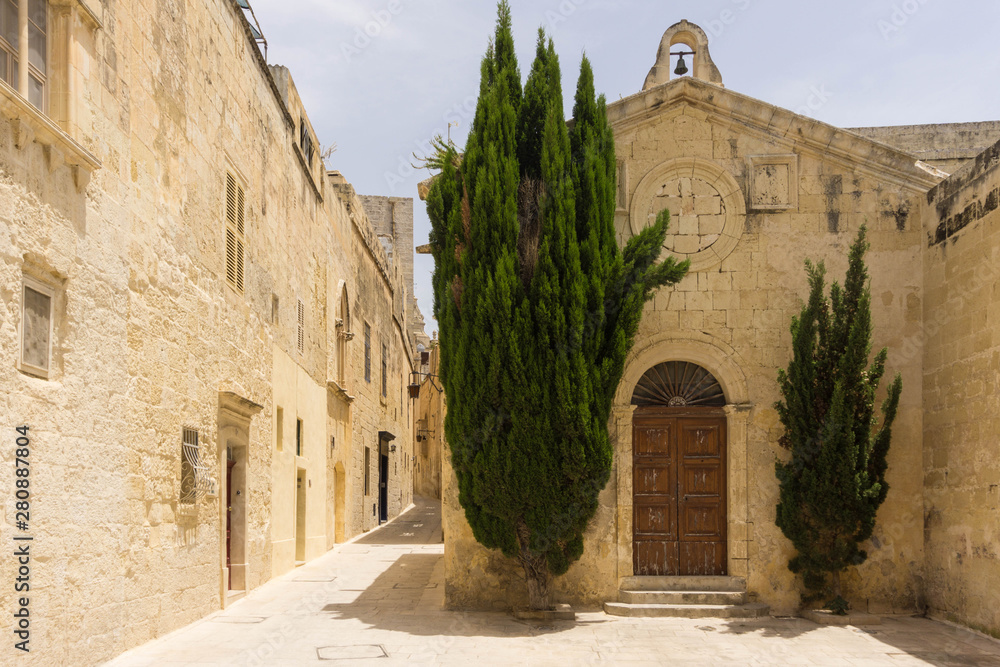 Bright street scene in the unesco world heritage site of the Mdina in Malta