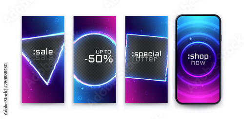 Creative stories set. Social media trendy templates design, insta post editable grid with place for photos. Special offer promotion