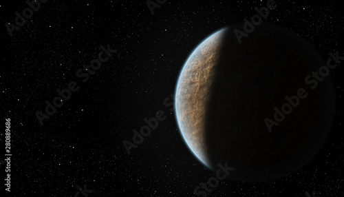 Realistic Rocky Planet with Blue Atmosphere
