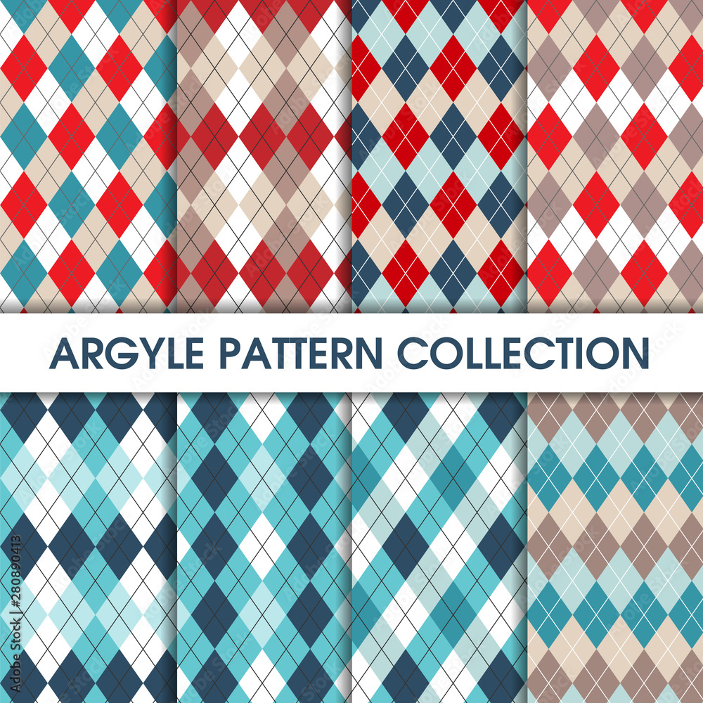 Obraz premium Argyle pattern collection blue red and beige