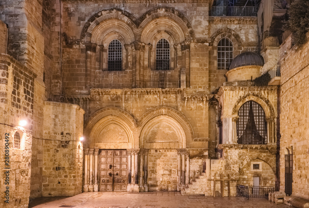 Facade of the Church of the Holy Sepulchre in Jerusalem, Israel