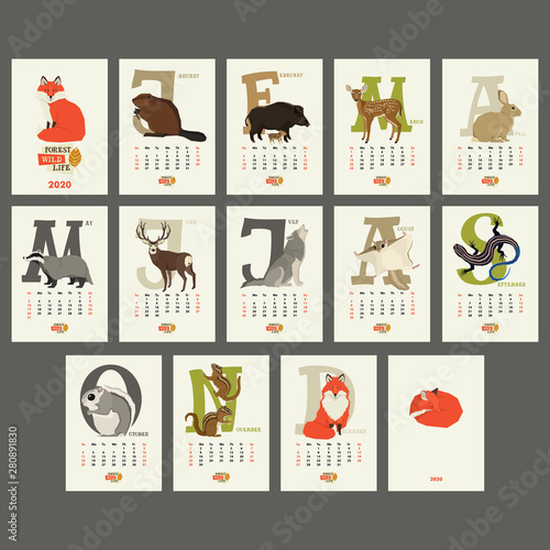 The calendar 2020 Wild animals Forest wild life