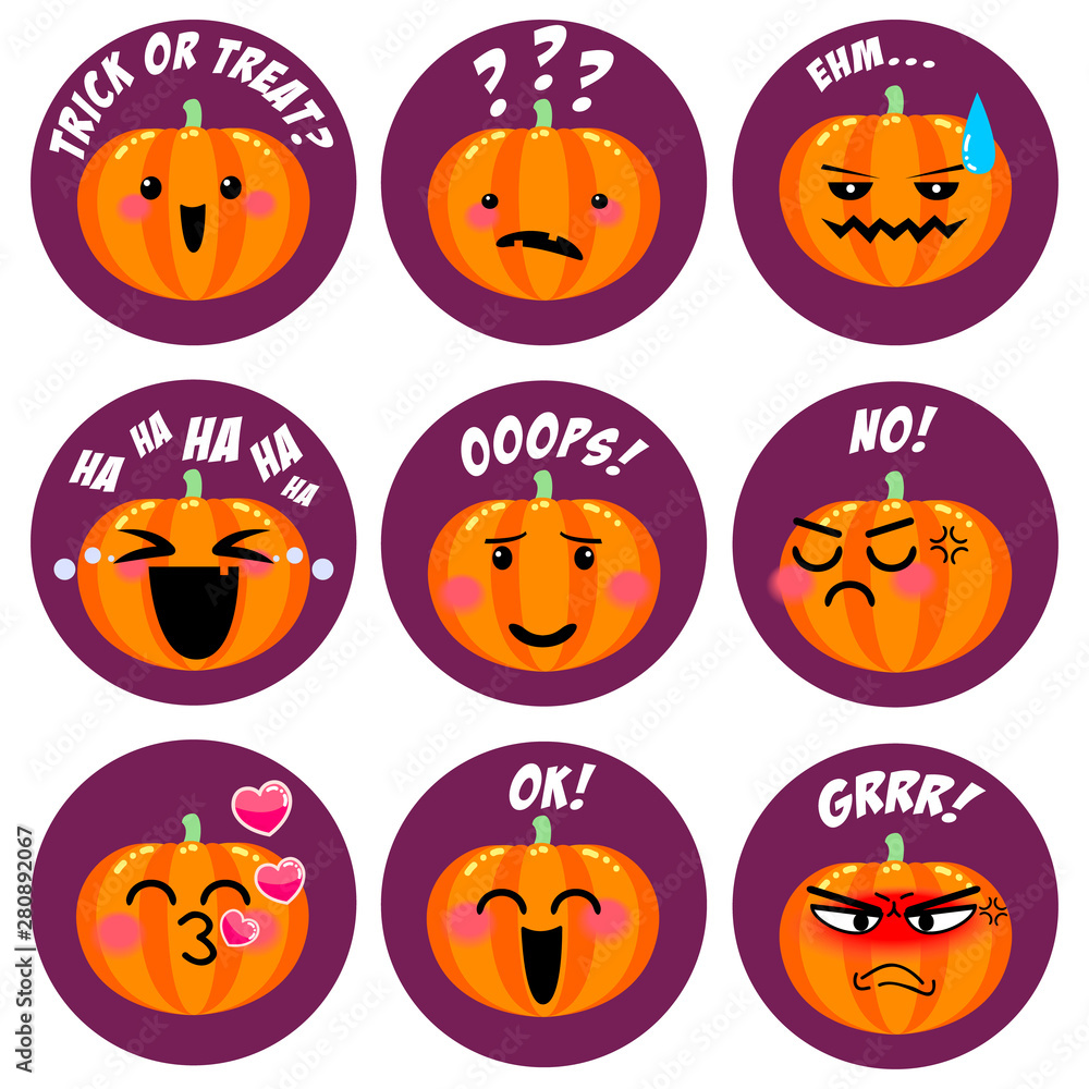 Cute Pumpkin emoticons halloween set Cute Pumpkin emoticons halloween set