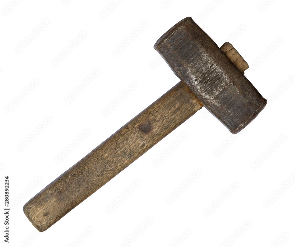 Old rusty sledgehammer with wooden handle isolated on white background Old rusty sledgehammer with wooden handle isolated on white background