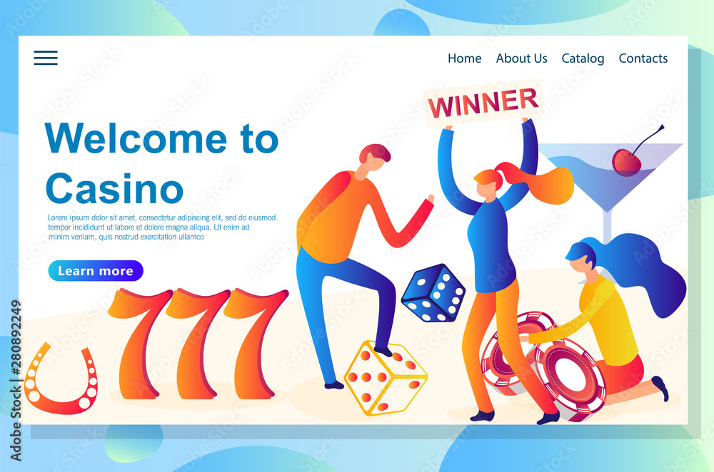 Web landing page design template for casino theme. Shows all key features starting from big victory to big risk, online and mobile casino.