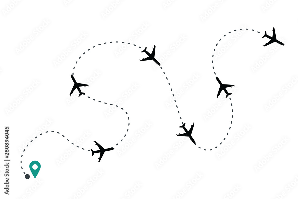 Airplane with track on white background Illustration Airplane with track on white background Illustration