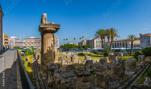 The remains and ruins of the oldest greek temple in Sicily the Temple of Apollo in Ortygia (Ortigia) island in Syracuse, Sicily, south Italy