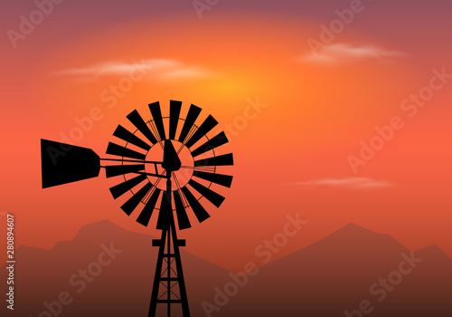 Windmill at sunset