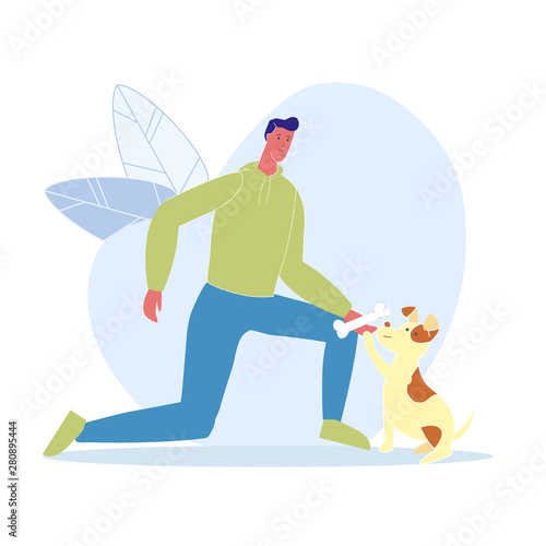 Man Giving Dog Bone Cartoon Vector Illustration