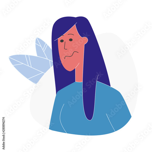 Offended Woman Portrait Flat Vector Illustration