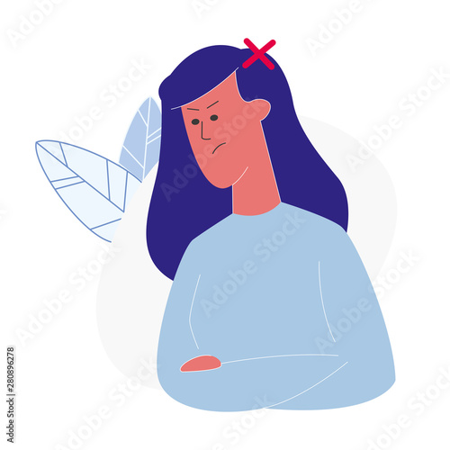 Female Angry Face Expression Flat Illustration