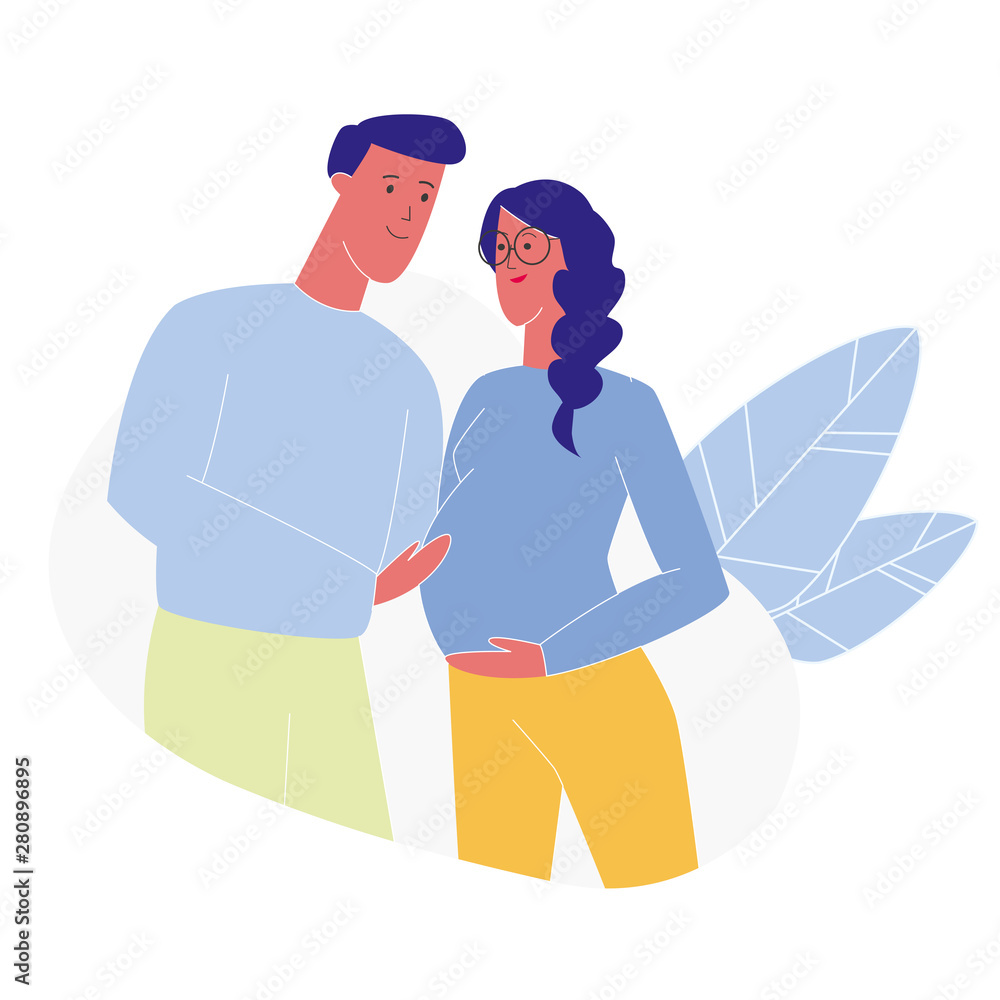Happy Future Mom and Dad Flat Vector Illustration
