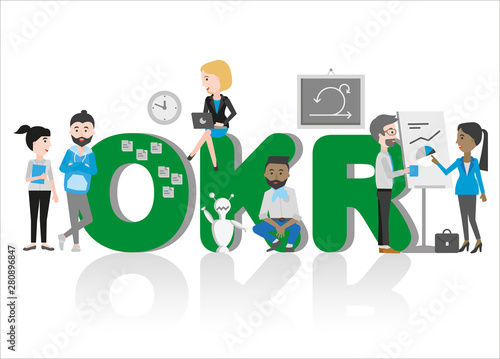 OKR businesspeople working with objective key results