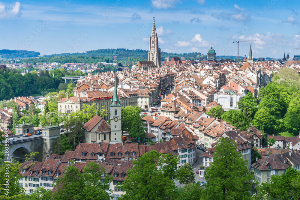 looking down from the rose garden over the unesco world heritage site of bern, capital city of switzerland
