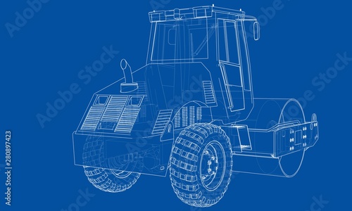 Construction machine. Asphalt compactor vector