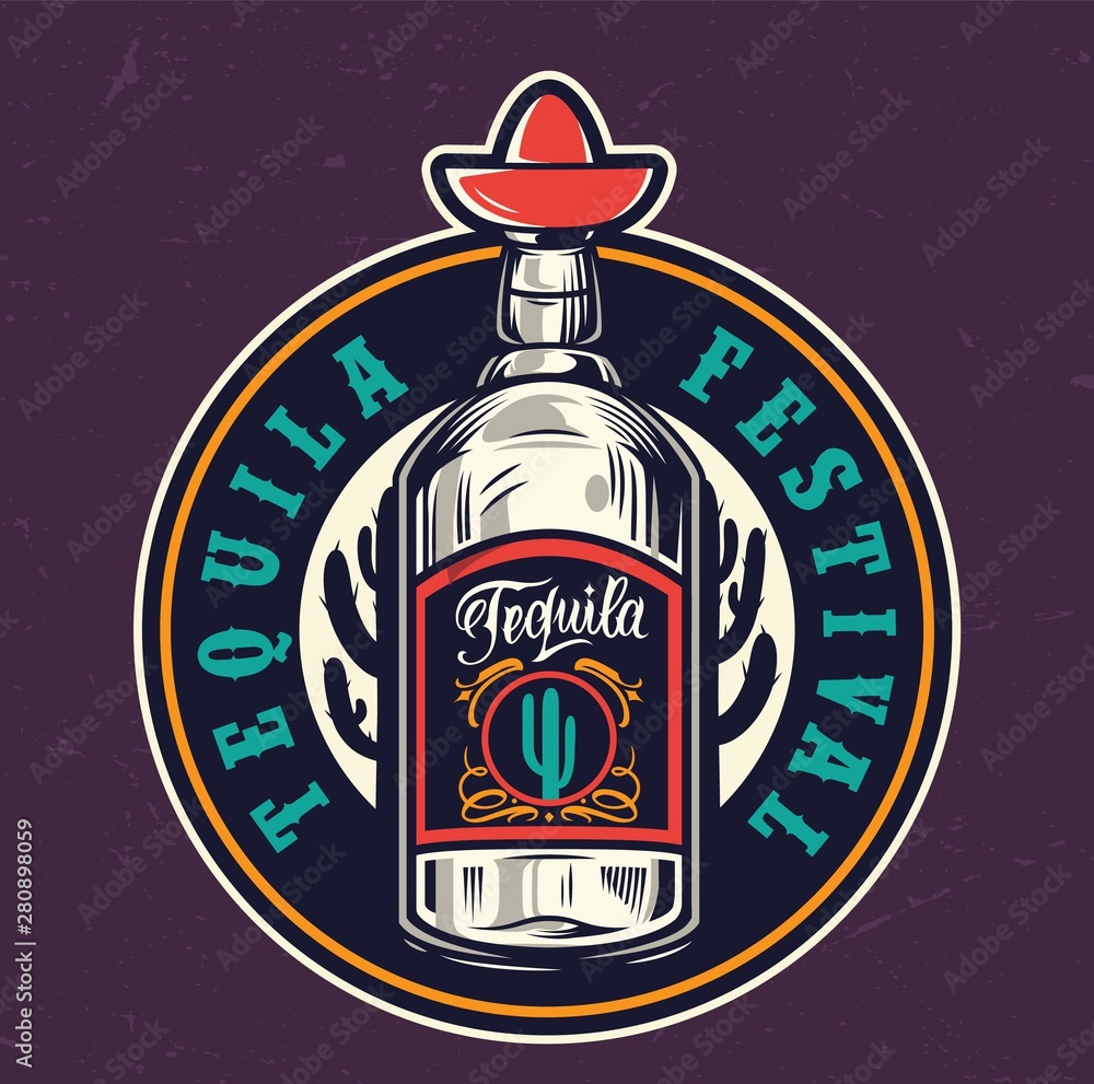 Mexican tequila festival colorful round label Stock Vector Adobe Stock