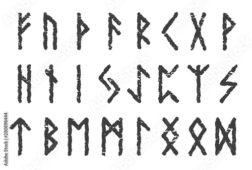 ancient scandinavian alphabet runes set white color isolated on black background - Vector script symbols