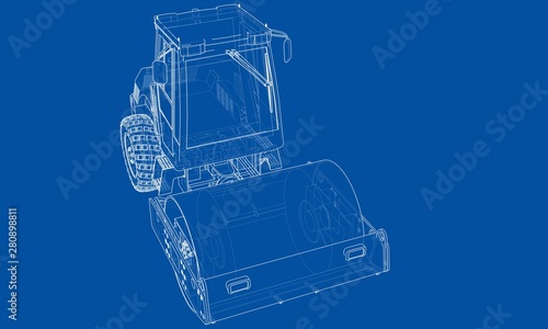 Construction machine. Asphalt compactor vector