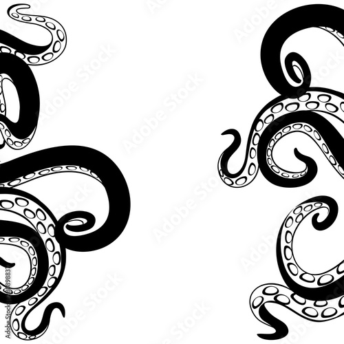Black octopus tentacles on a white background.