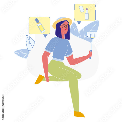 Beauty Blogger Taking Selfie Flat Illustration